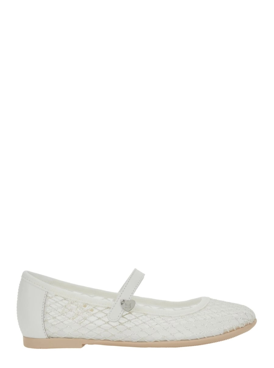 Monnalisa kids Ballerine con Design a Rete con Decorazione Glitter All-Over in Ecopelle Bianca Bambina