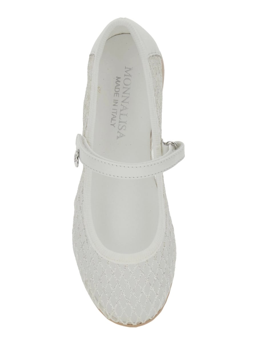 Monnalisa kids Ballerine con Design a Rete con Decorazione Glitter All-Over in Ecopelle Bianca Bambina, view 4