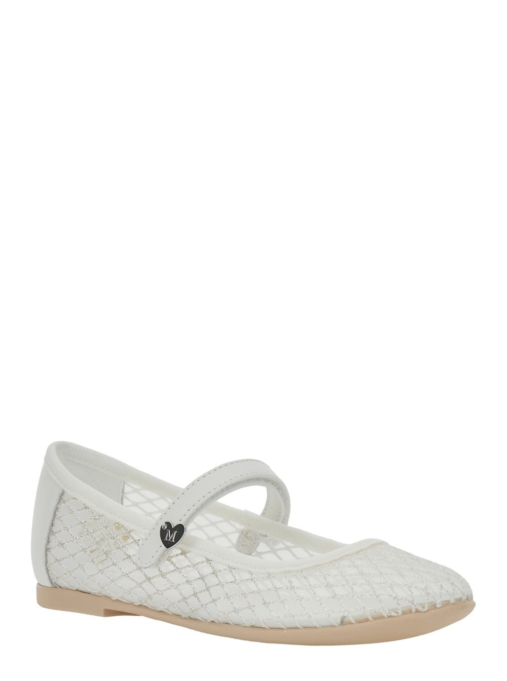 Monnalisa kids Ballerine con Design a Rete con Decorazione Glitter All-Over in Ecopelle Bianca Bambina, view 2