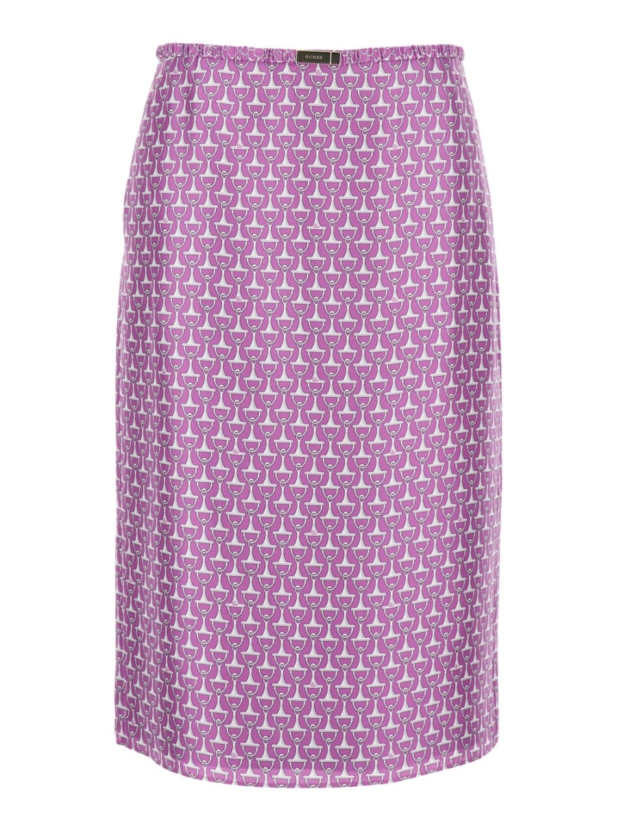 Gucci Gonna con Patch Logo sul Fronte e Stampa All-Over in Seta Viola Donna