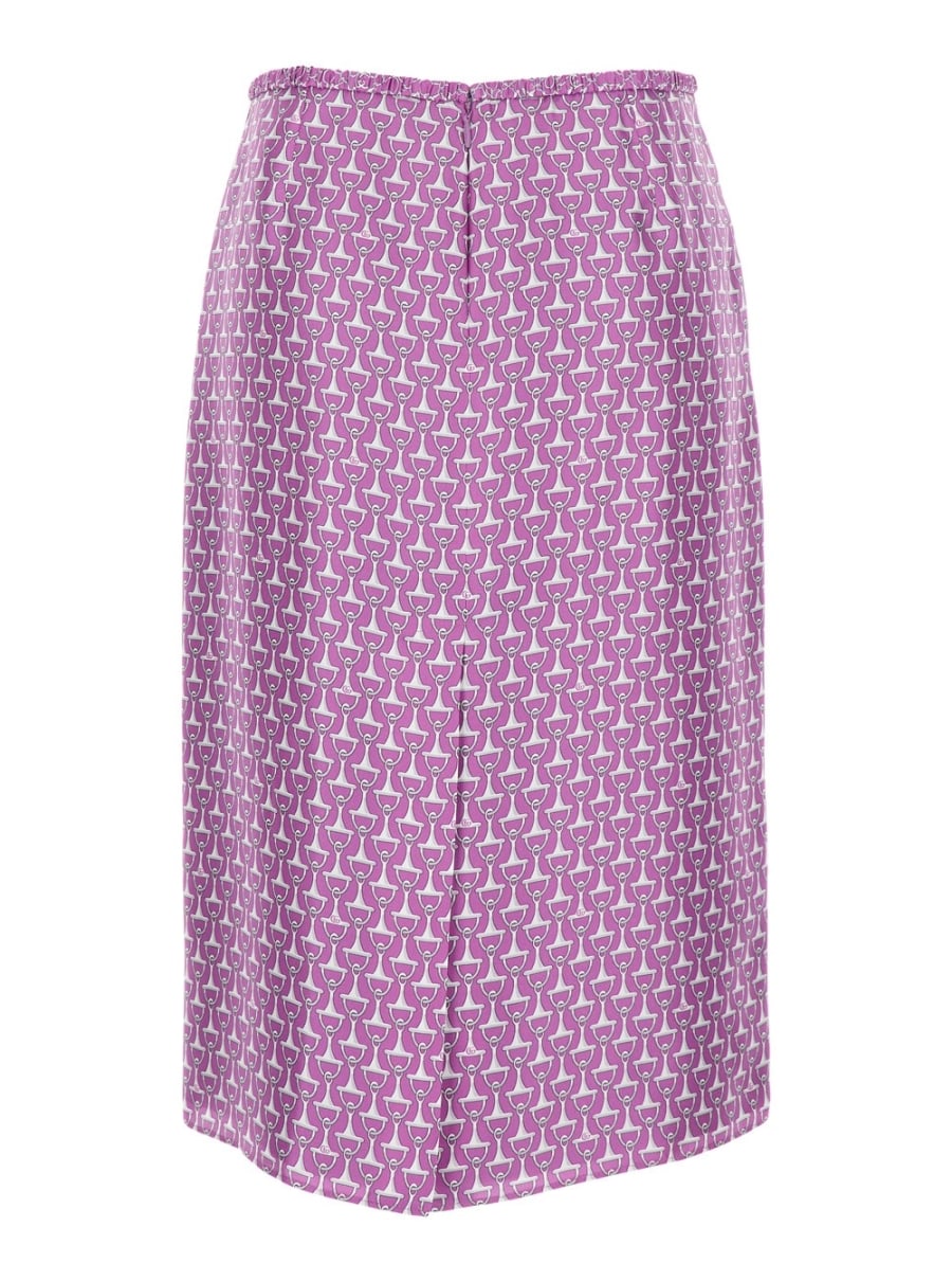Gucci Gonna con Patch Logo sul Fronte e Stampa All-Over in Seta Viola Donna, view 2