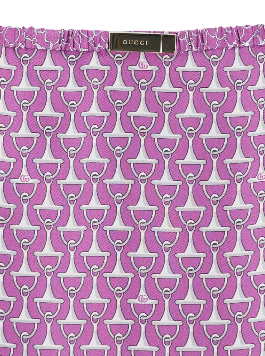 Gucci Gonna con Patch Logo sul Fronte e Stampa All-Over in Seta Viola Donna, view 3