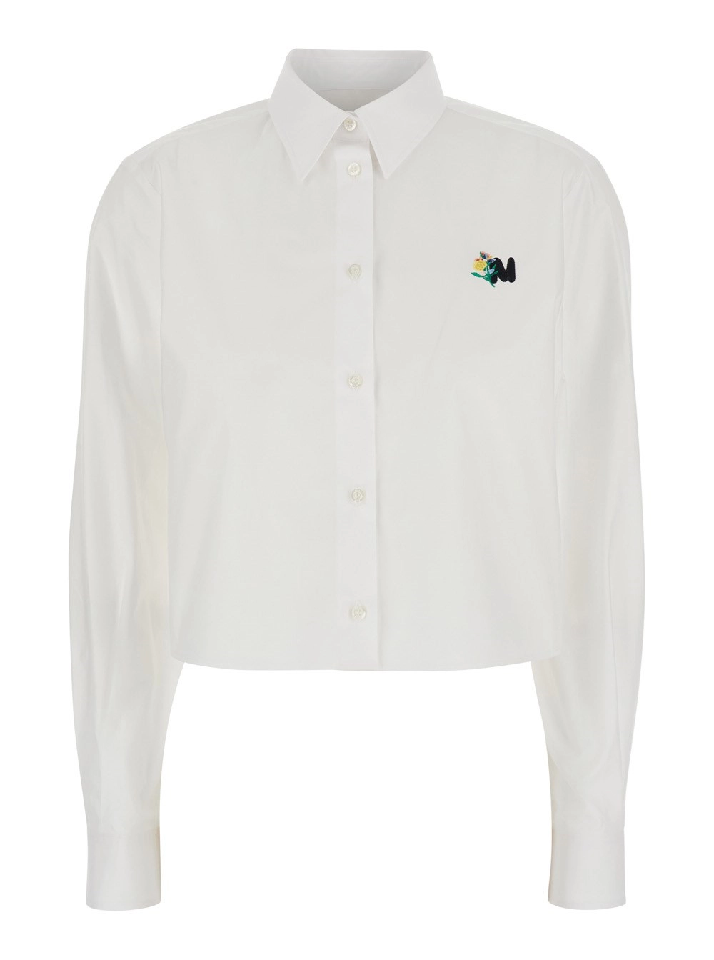 Msgm CAMICIA crop con Colletto Classico e patch sul fronte in Cotone Bianca Donna