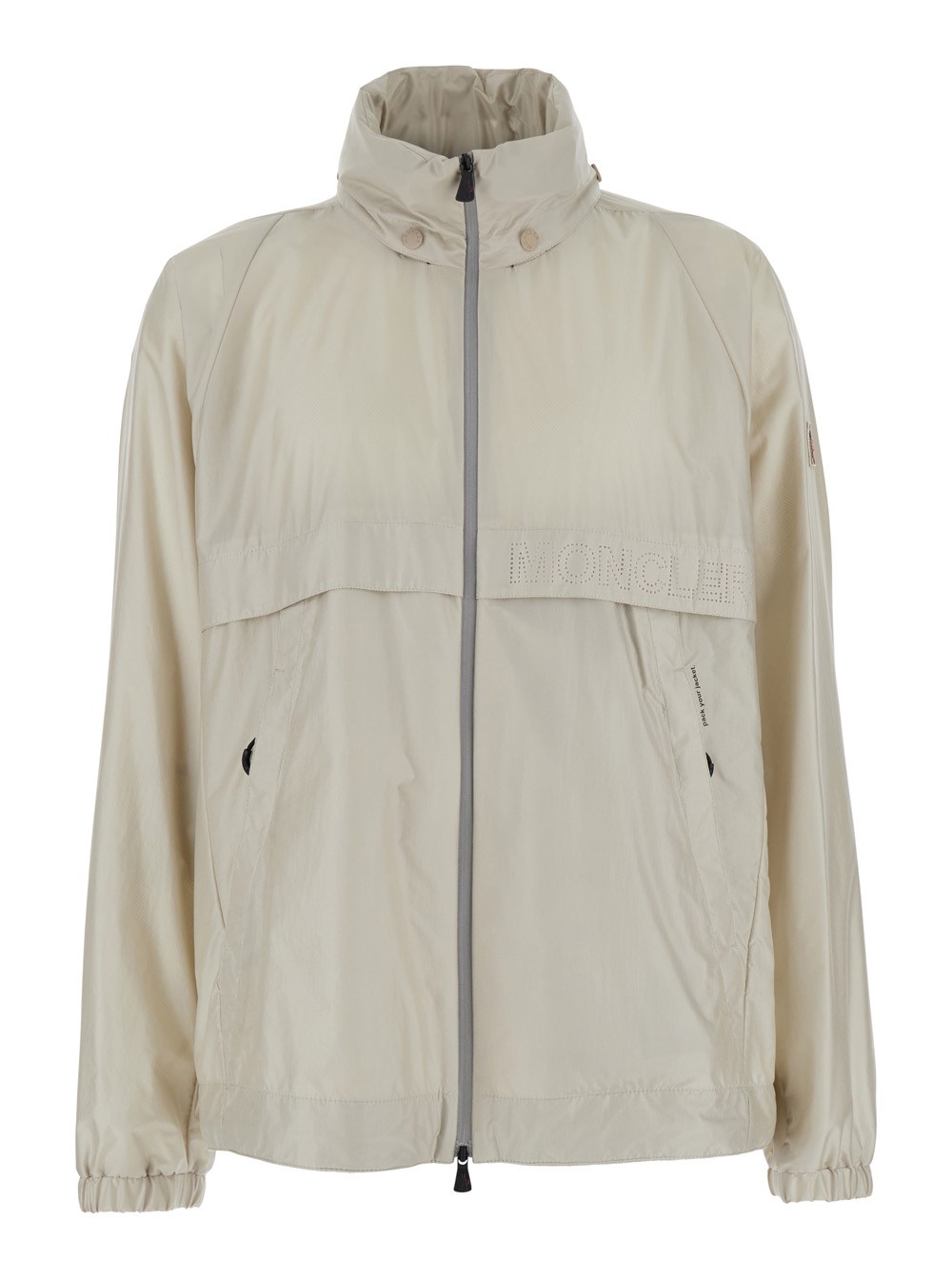 Moncler grenoble Giubbotto 'Negara' con Logo Impresso sul Fronte e Cappuccio Removibile in Tessuto Tecnico Beige Uomo