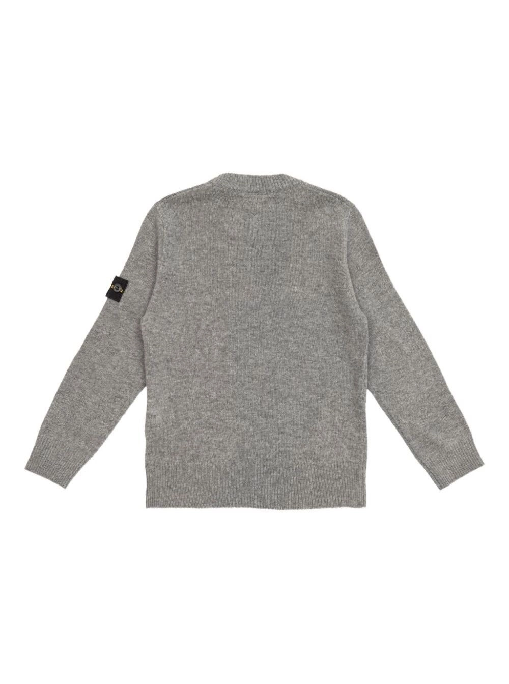 Stone island kids Maglione Girocollo con Patch Logo sulla Manica e RIfiniture a Coste in Misto Lana e Cashmere Grigio Bambino, view 2