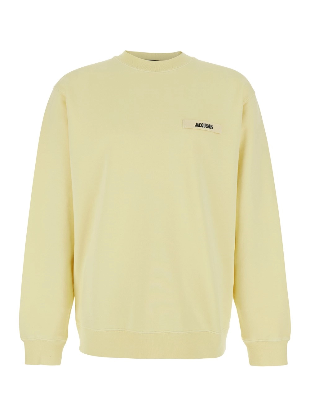 Jacquemus Felpa 'Le Sweatshirt Gros Grain' Girocollo con Patch Logo sul Fronte in Cotone Gialla Uomo