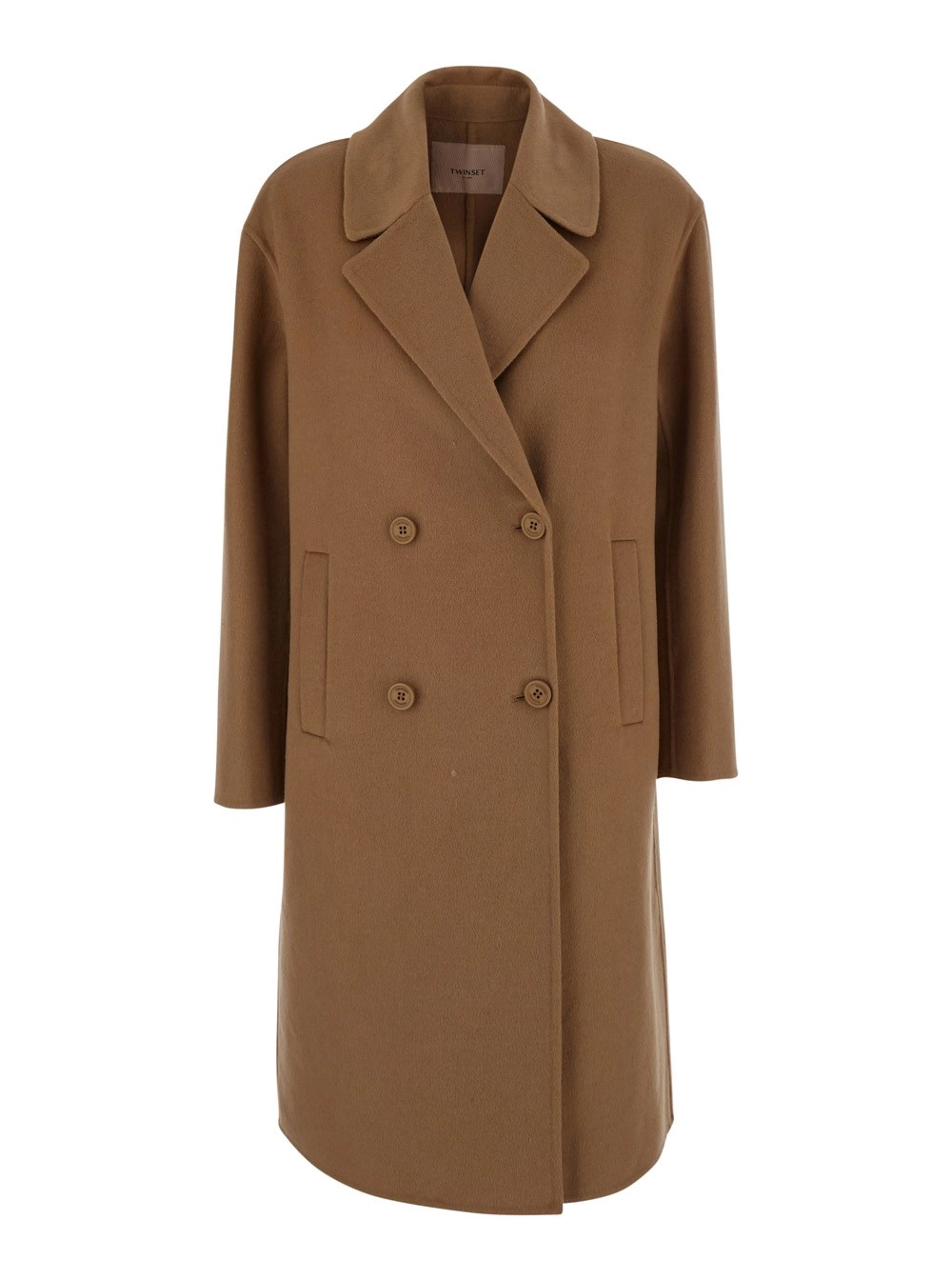 Twinset Cappotto doppiopetto con revers classici in misto lana marrone donna