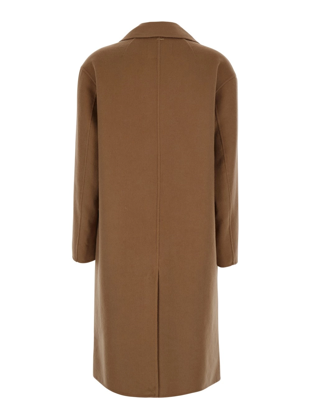 Twinset Cappotto doppiopetto con revers classici in misto lana marrone donna, view 2