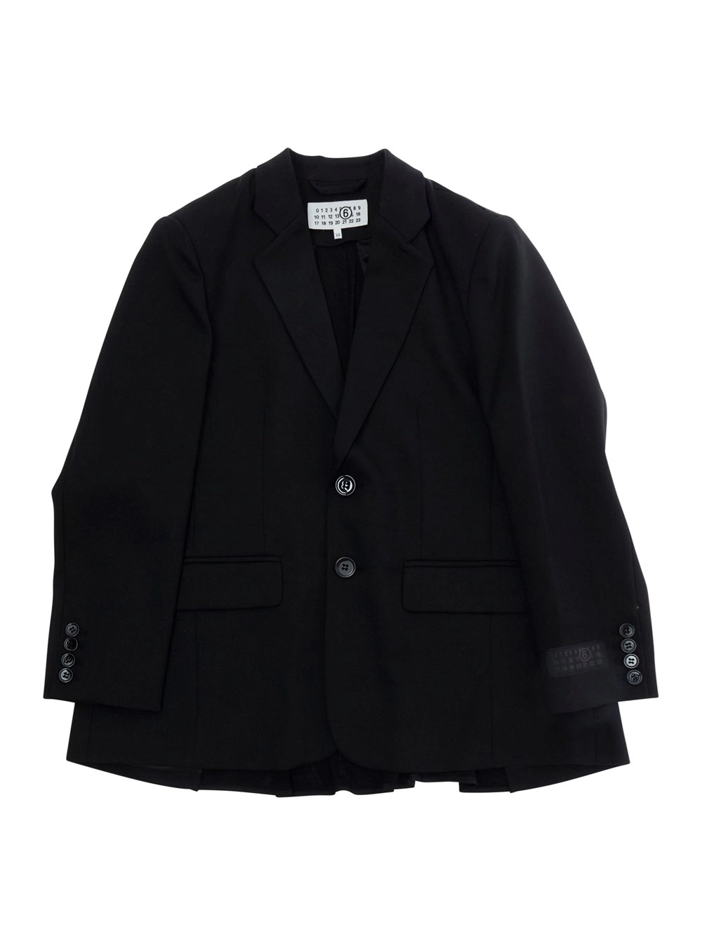 Mm6 maison margiela kids Giacca Doppiopetto con Revers Classici e Patch Logo sulla Manica in Misto Lana Nera Bambino
