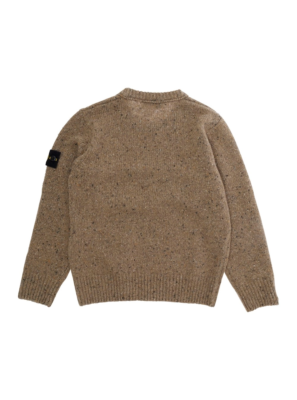 Stone island kids Maglione girocollo con patch logo sulla manica e rifiniture a coste in lana beige bambino, view 2