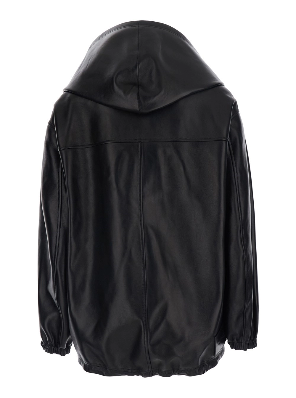 Balenciaga Giubbotto con cappuccio con coulisse e spalle scese in pelle nero donna, view 2
