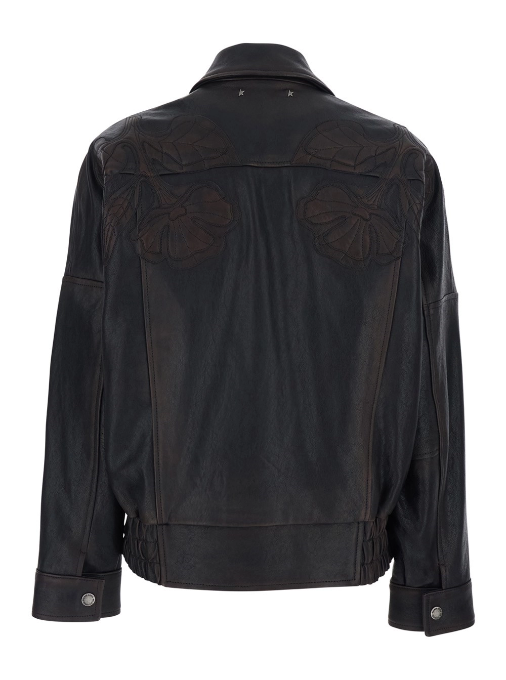 Golden Goose Giubbotto 'Journey' con Colletto Classico e Ricamo Floreale All-Over in Pelle Marrone Donna, view 2