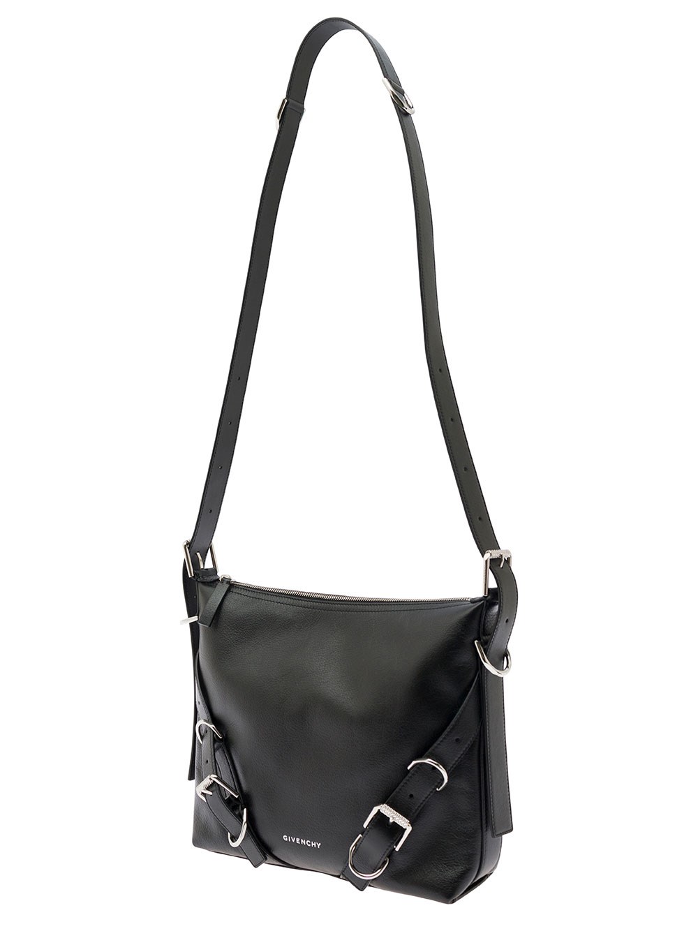 Givenchy Borsa a Tracolla 'Voyou' con Dettaglio Logo e Fibbie in Pelle Nera Uomo, view 2