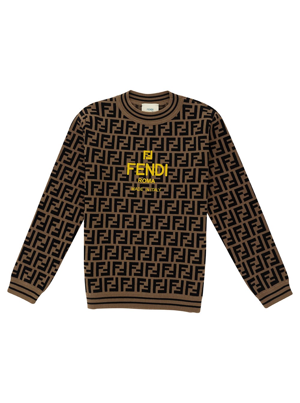 Fendi kids Maglione con Motivo FF e Logo in Misto Viscosa Tabacco e Beige Bambino