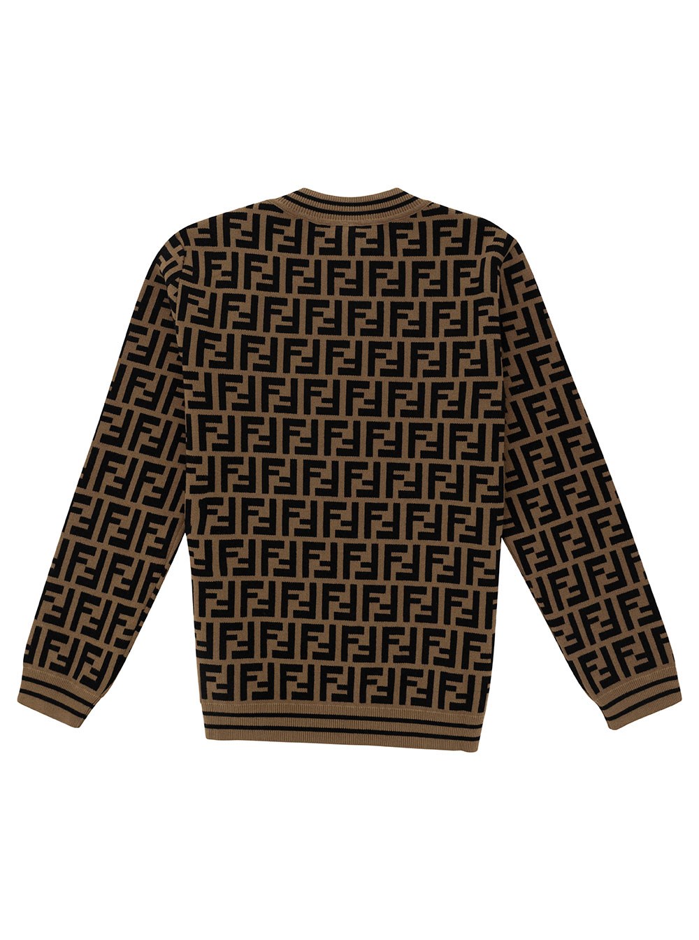 Fendi kids Maglione con Motivo FF e Logo in Misto Viscosa Tabacco e Beige Bambino, view 2
