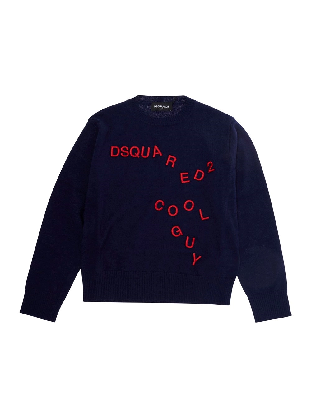 Dsquared2 kids Maglione Girocollo con Logo Lettering sul Fronte in Lana Blu Bambino