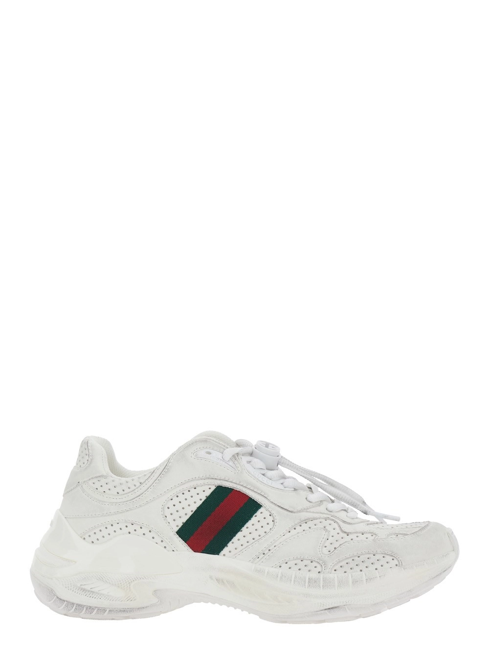 Gucci Sneaker Low Top con Design Traforato e Dettaglio Web sul Lato in Pelle Bianca Donna