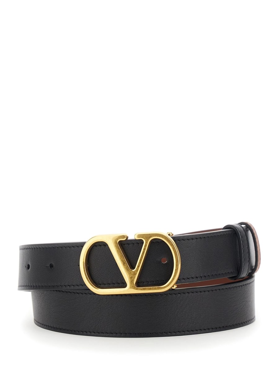 Valentino Garavani Cintura Reversibile con Fibbia VLogo in Pelle Nera Donna