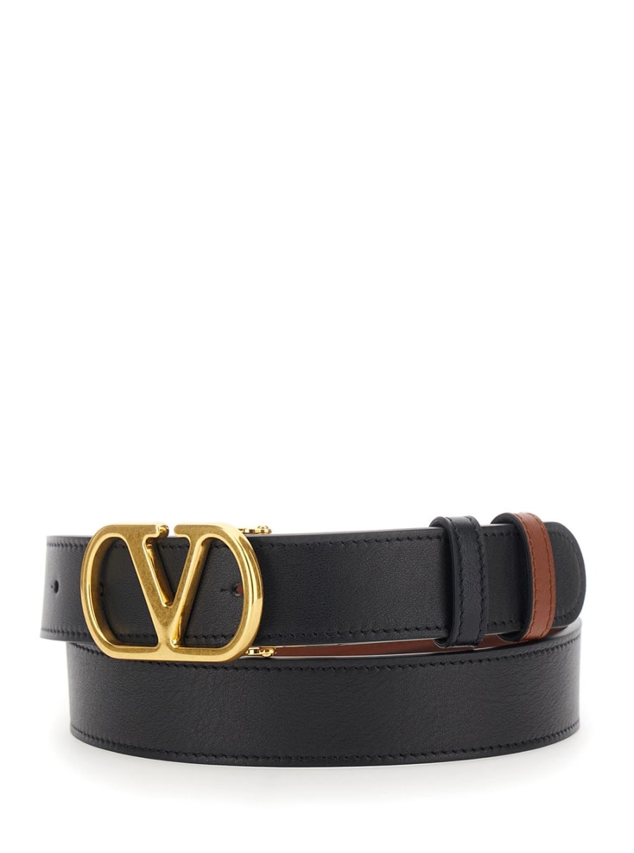 Valentino Garavani Cintura Reversibile con Fibbia VLogo in Pelle Nera Donna, view 2