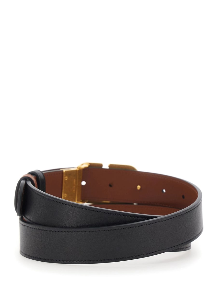Valentino Garavani Cintura Reversibile con Fibbia VLogo in Pelle Nera Donna, view 3