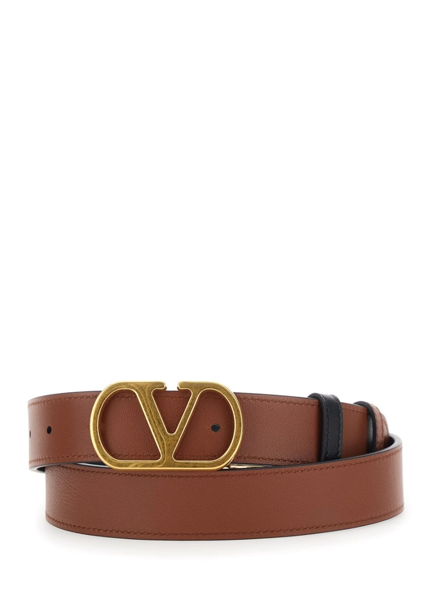 Valentino Garavani Cintura Reversibile con Fibbia VLogo in Pelle Nera Donna, view 4
