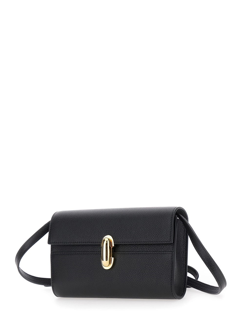 Savette Borsa a Spalla 'Symmetry' con Chiusura con Placca sul Fronte in Pelle Martellata Nera Donna, view 2