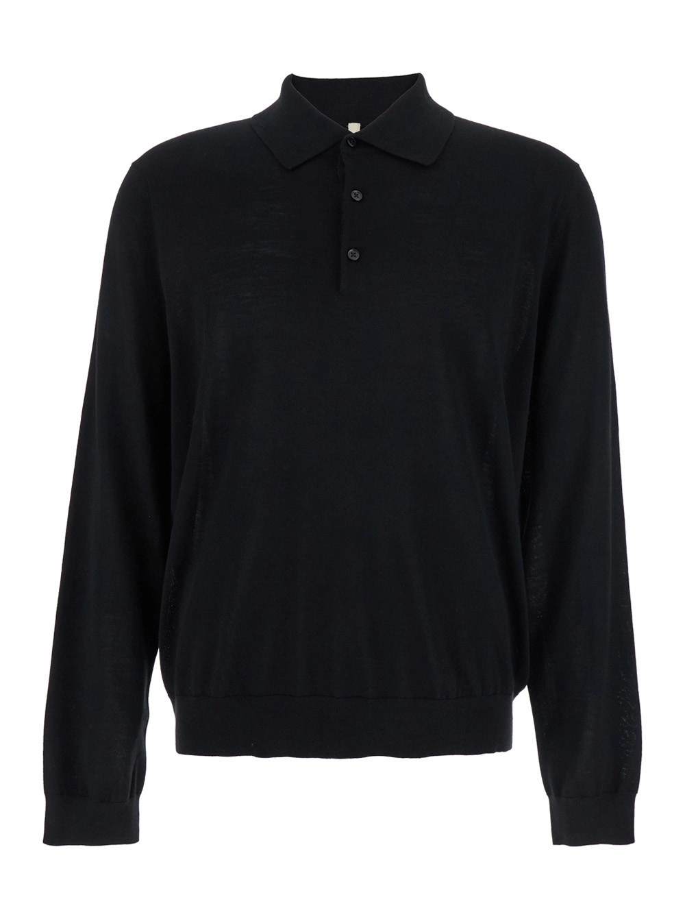 Sunflower Polo con Colletto Classico e Rifiniture a Coste in Lana Nera Uomo