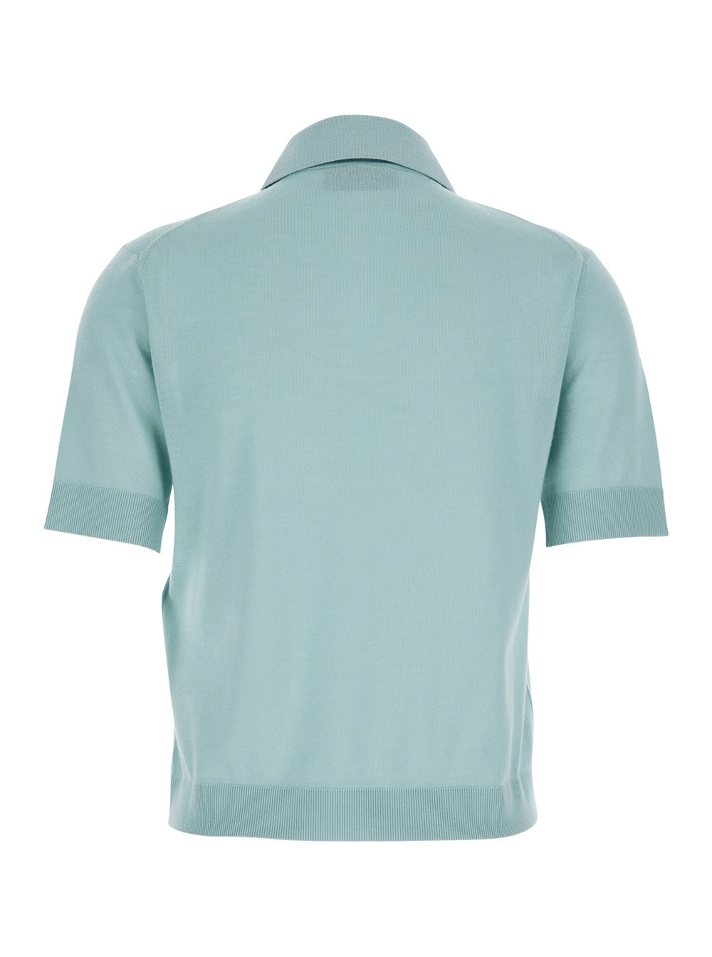 Gucci Polo con Colletto Classico e Ricamo Logo Lettering sul Fronte in Lana Azzurra Donna, view 2