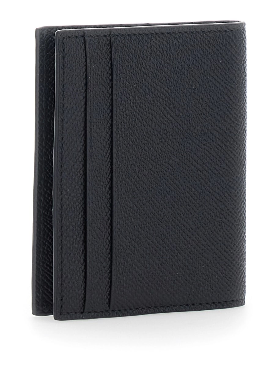 Ferragamo Portacarte Bi-Fold 'Micro Gancini' con Logo in Pelle Martellata nero Uomo, view 3