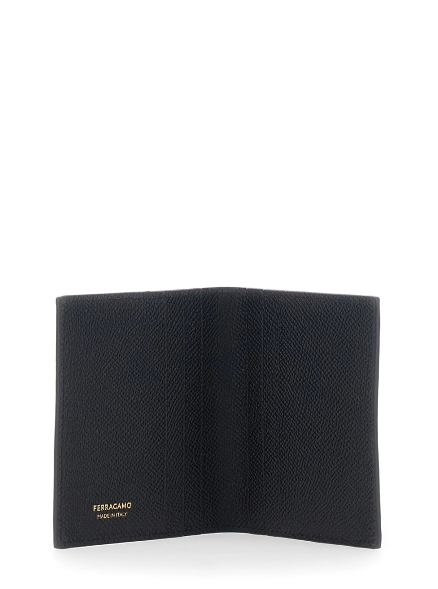 Ferragamo Portacarte Bi-Fold 'Micro Gancini' con Logo in Pelle Martellata nero Uomo, view 5