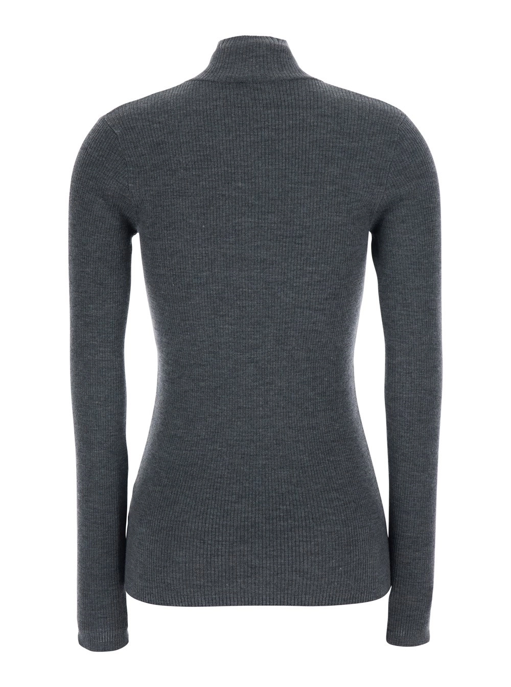 Brunello Cucinelli Maglione a Collo Alto con Mezza Zip sul Fronte in Lana e Cashmere Grigio Donna, view 2