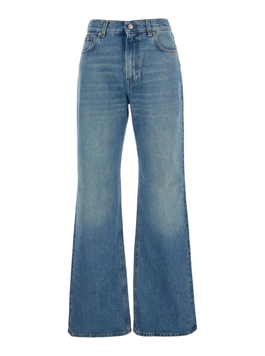 Haikure Jeans 'Korea' con Gamba Larga e Patch Logo sul Retro in Denim Blu Donna