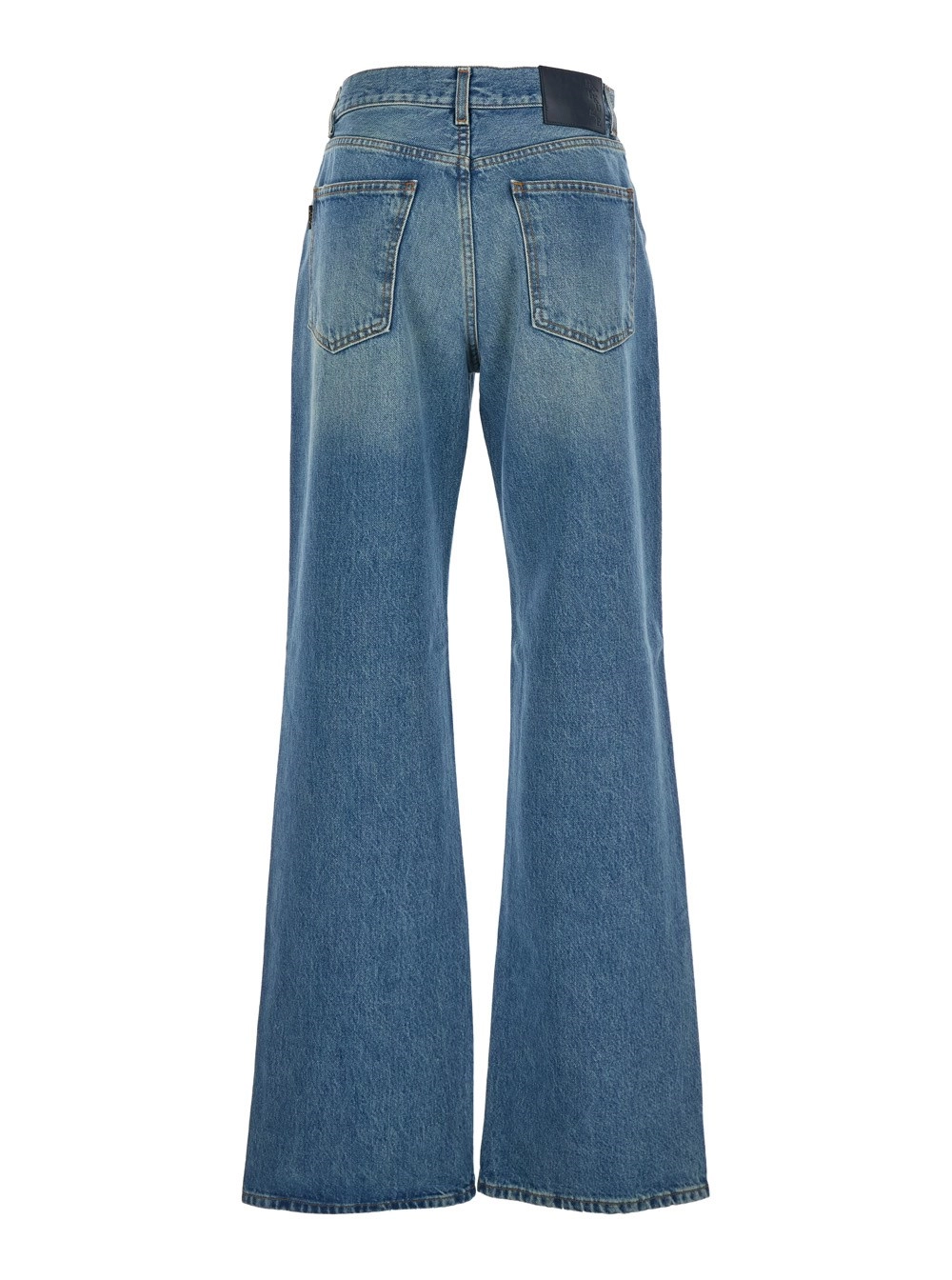 Haikure Jeans 'Korea' con Gamba Larga e Patch Logo sul Retro in Denim Blu Donna, view 2
