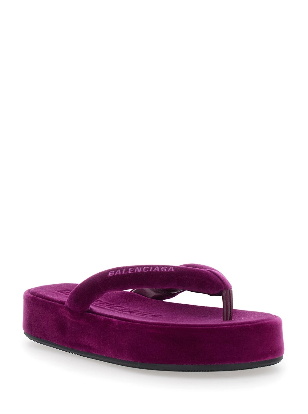 Balenciaga Sandali 'Jet Leg' con Design Infradito e Logo Lettering sulla Fascia in Misto Cotone Viola Donna, view 2
