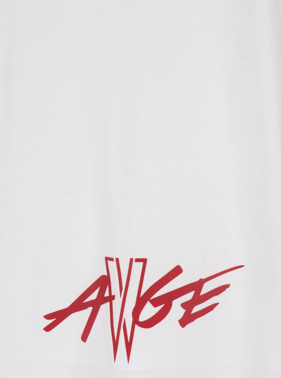 Moncler genius T-Shirt Girocollo con Stampa Grafica Effetto Trapuntato sul Fronte e Logo Lettering sul Retro in Cotone Rossa Uomo, view 4