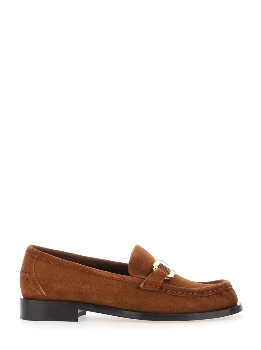 Ferragamo Mocassino 'MARIAN' con placca Gancini sul fronte in suede marrone per donna