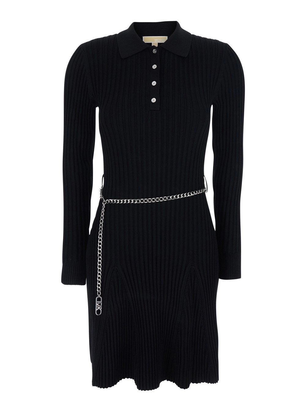Michael michael kors Abito Svasato con Colletto Stile Polo e Catena sul Fronte in Misto Viscosa Nero Donna