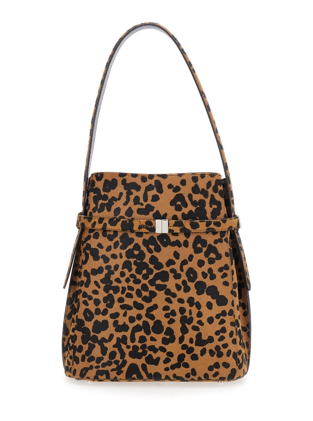 Toteme Borsa a Spalla con Tracolla Fissa e Motivo Animalier All-Over in Pelle Marrone Donna