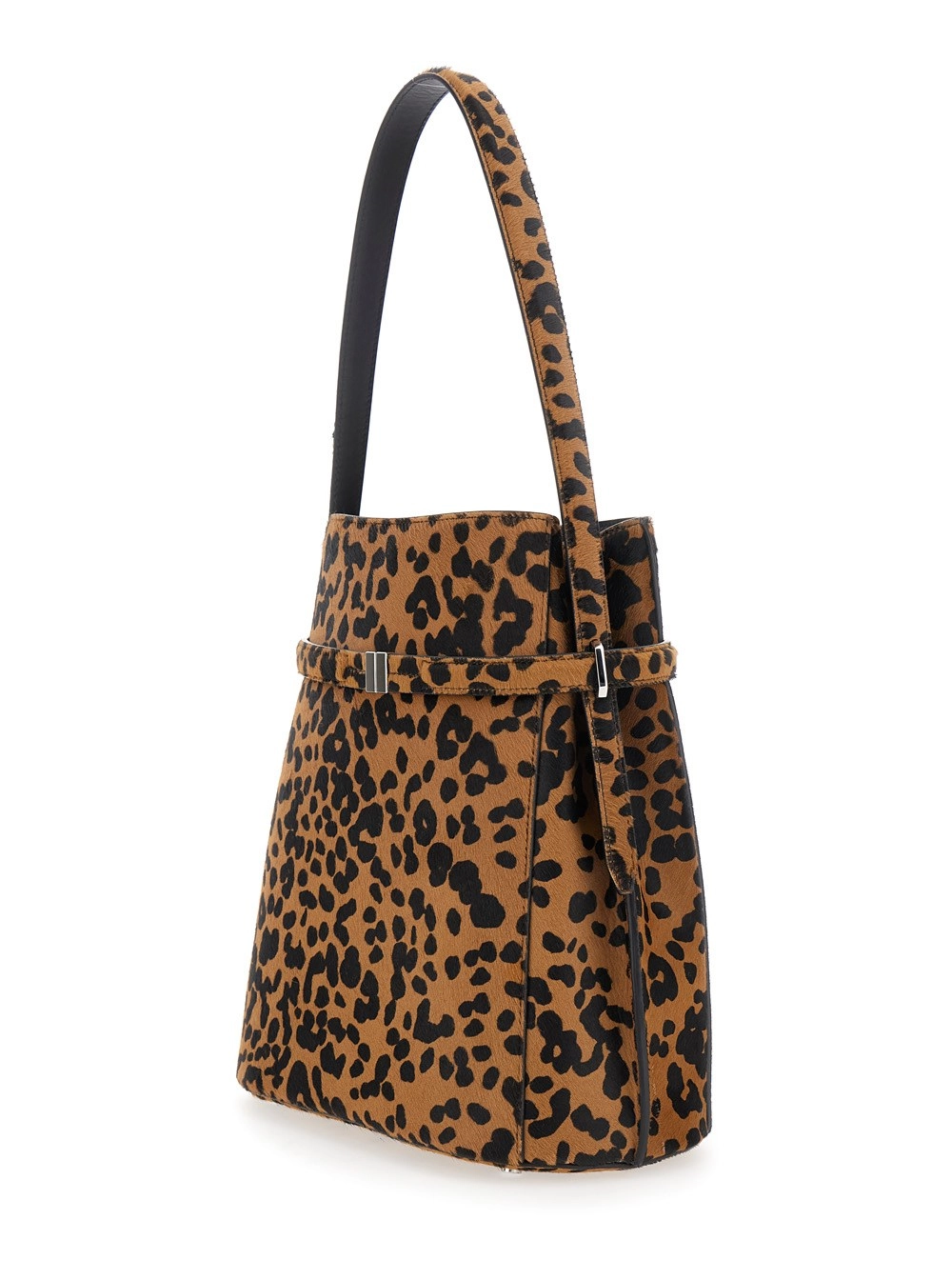 Toteme Borsa a Spalla con Tracolla Fissa e Motivo Animalier All-Over in Pelle Marrone Donna, view 2