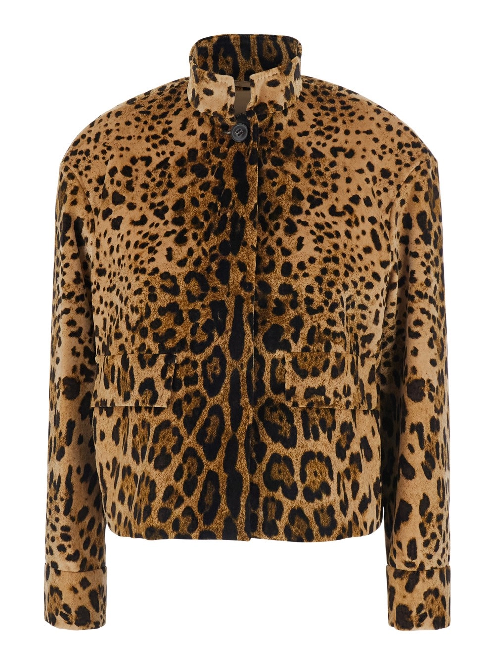 Max Mara Studio Giacca Crop 'Tedro' con Colletto Rialzato e Motivo Animalier All-Over in Velluto Marrone Donna