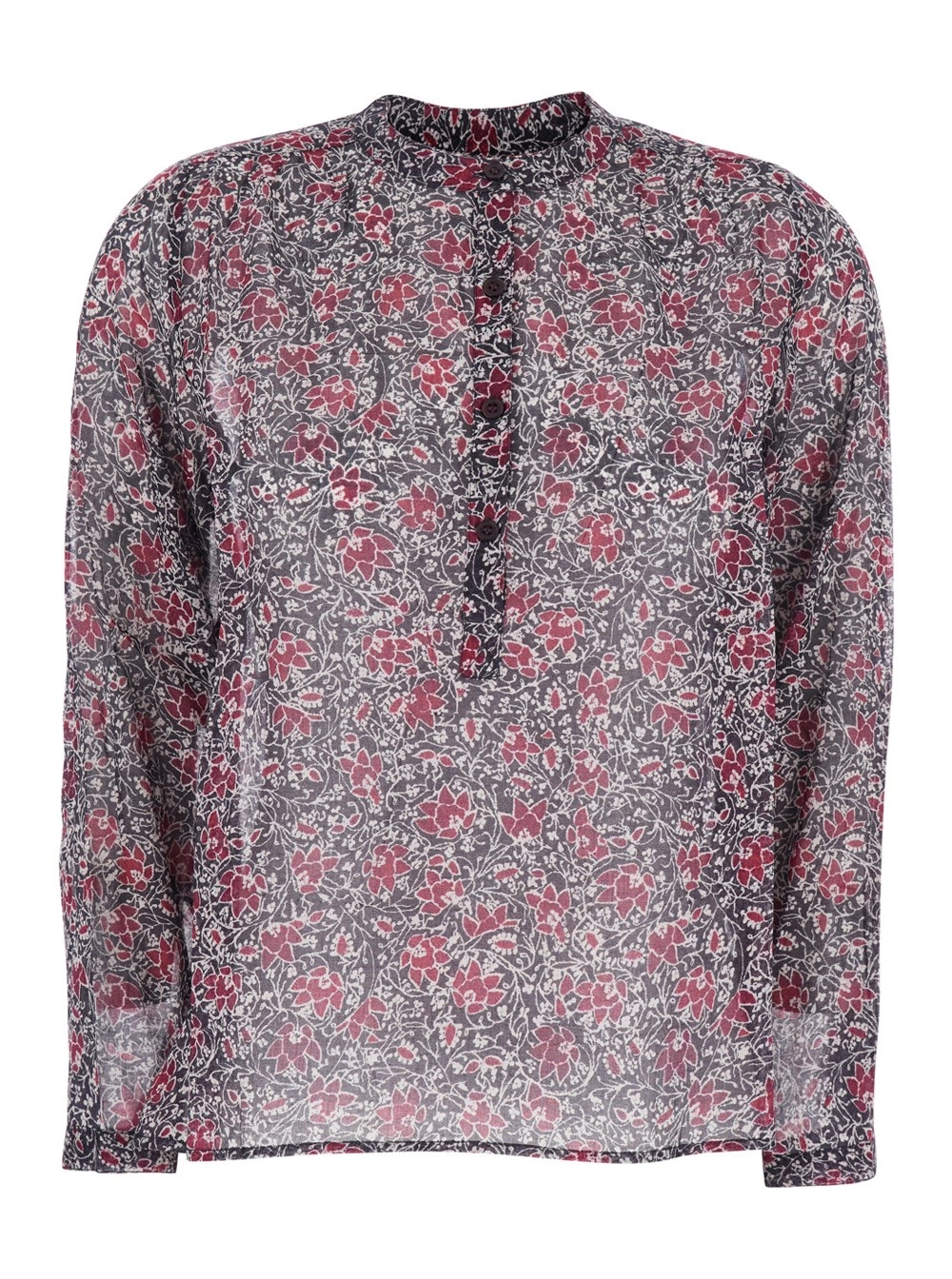 Marant etoile Blusa 'Maria' con Scollo Serafino con Bottoni e Stampa Floreale in Cotone Viola Donna