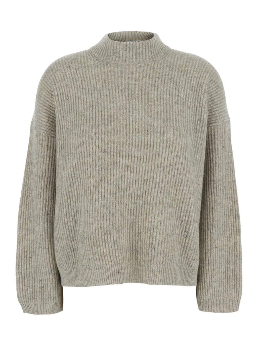 Brunello Cucinelli Maglione a collo alto con lavorazione a maglia in cashmere grigio donna
