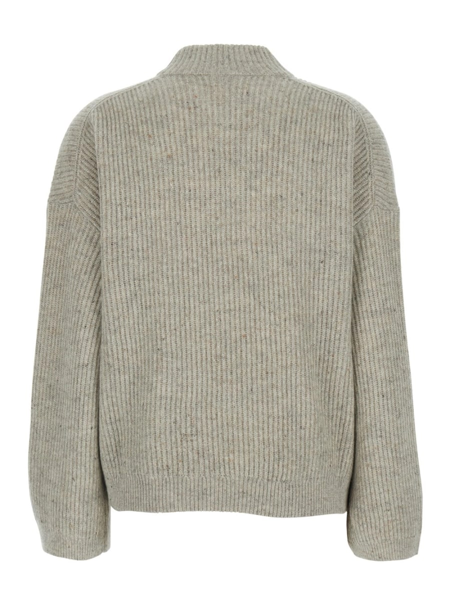 Brunello Cucinelli Maglione a collo alto con lavorazione a maglia in cashmere grigio donna, view 2