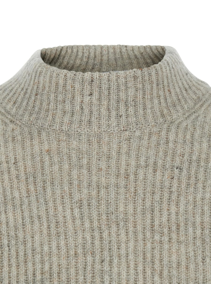 Brunello Cucinelli Maglione a collo alto con lavorazione a maglia in cashmere grigio donna, view 3