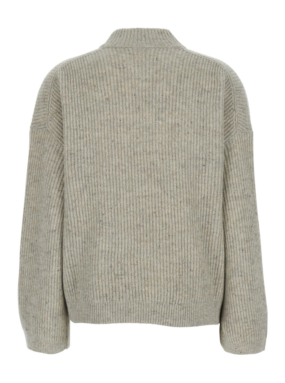 Brunello Cucinelli Maglione a collo alto con lavorazione a maglia in cashmere grigio donna, view 2
