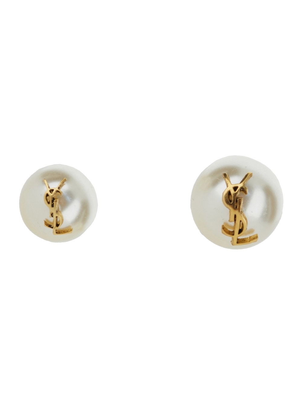 Saint Laurent Orecchini assimetrici con una perla grande e una piccola in Metallo con Logo YSL