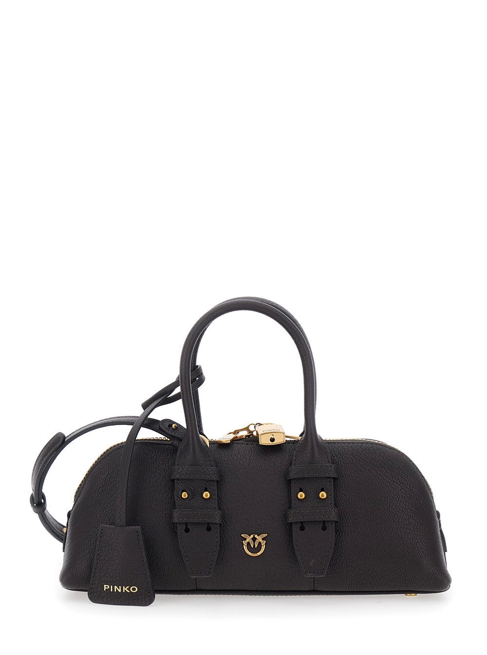 Pinko Borsa a mano 'Bowling Horizontal' con tracolla regolabile e removibile e placca Love Birds sul fronte in pelle marrone donna