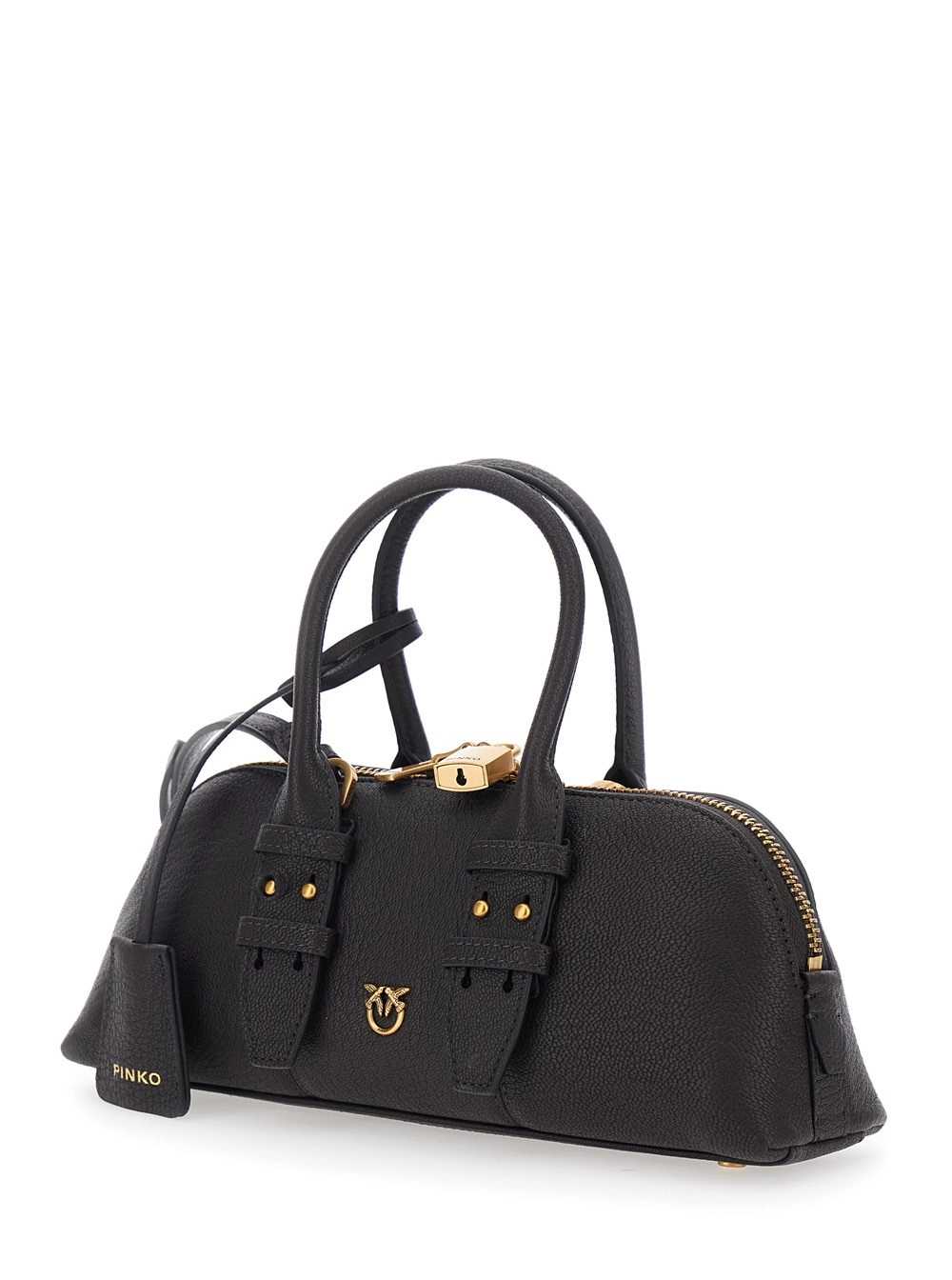 Pinko Borsa a mano 'Bowling Horizontal' con tracolla regolabile e removibile e placca Love Birds sul fronte in pelle marrone donna, view 2