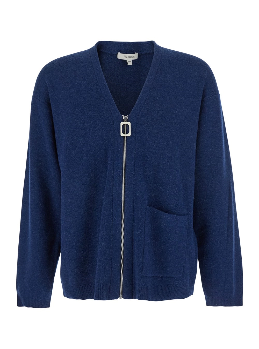 JW Anderson Cardigan con Scollo a V e Chiusura con Zip sul Fronte in Misto Lana Blu Uomo