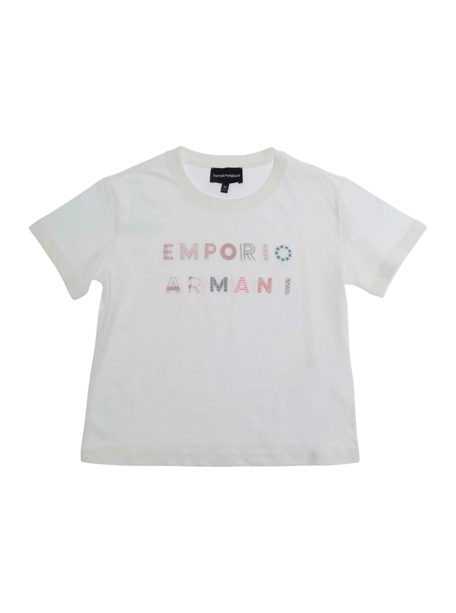Emporio armani kids T-Shirt con Logo Lettering sul Fronte in Cotone Bianca Bambina